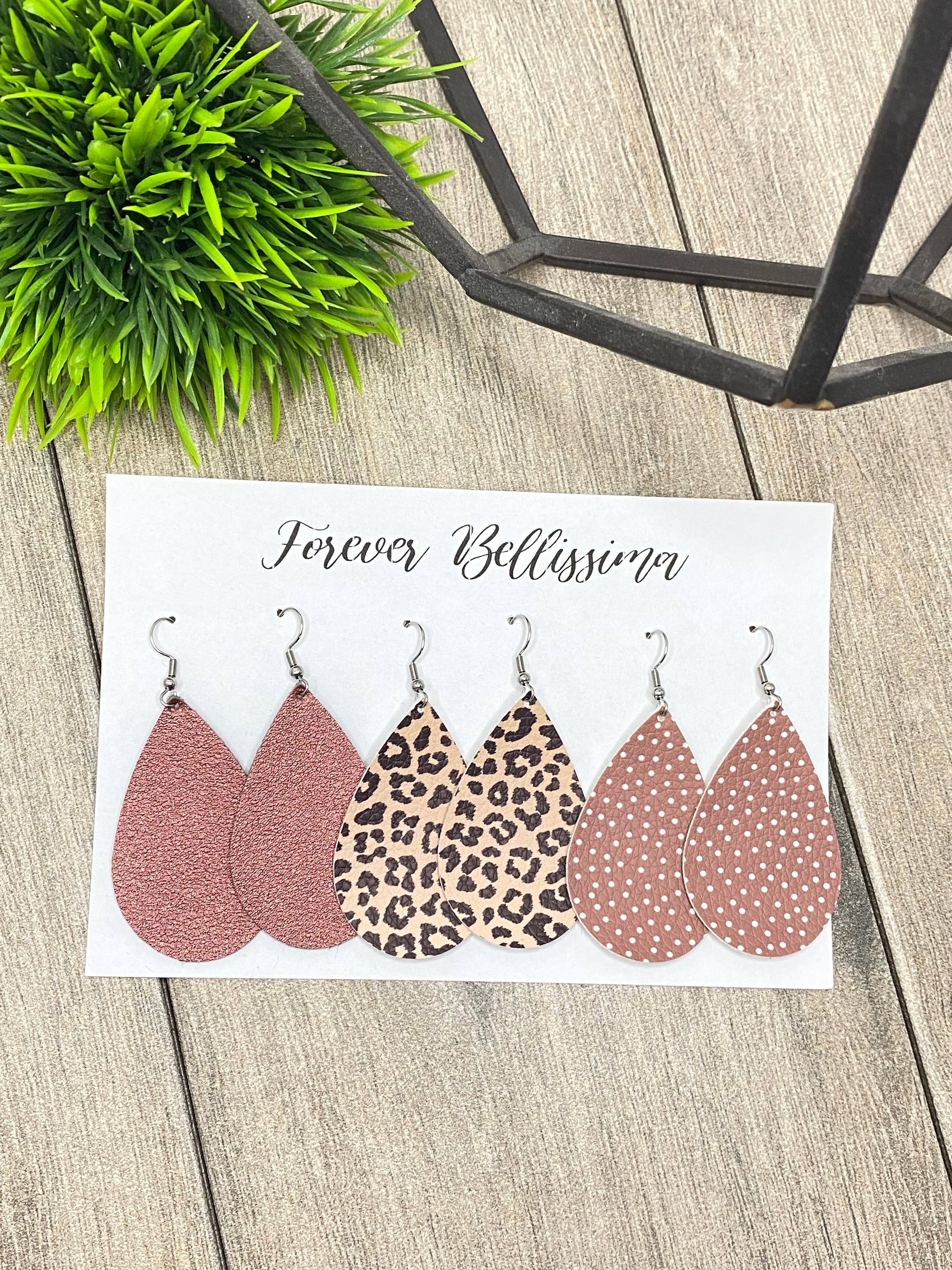 Red & Pink Leopard Heart Valentine's Day Leather Earrings