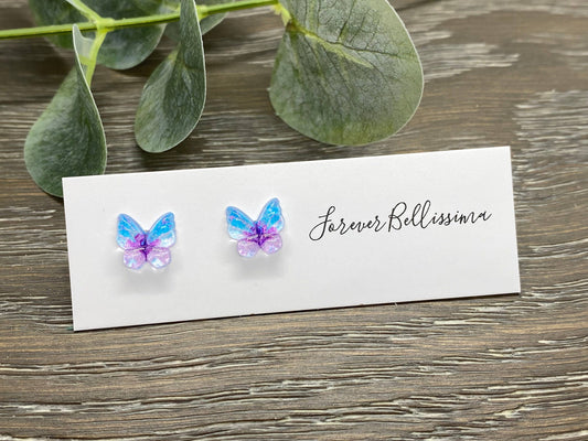 Butterfly Stud Earrings | Butterfly Earrings | Spring Earrings | Blue Butterfly Earrings | Resin Earrings | Girl Earrings | Stainless Steel